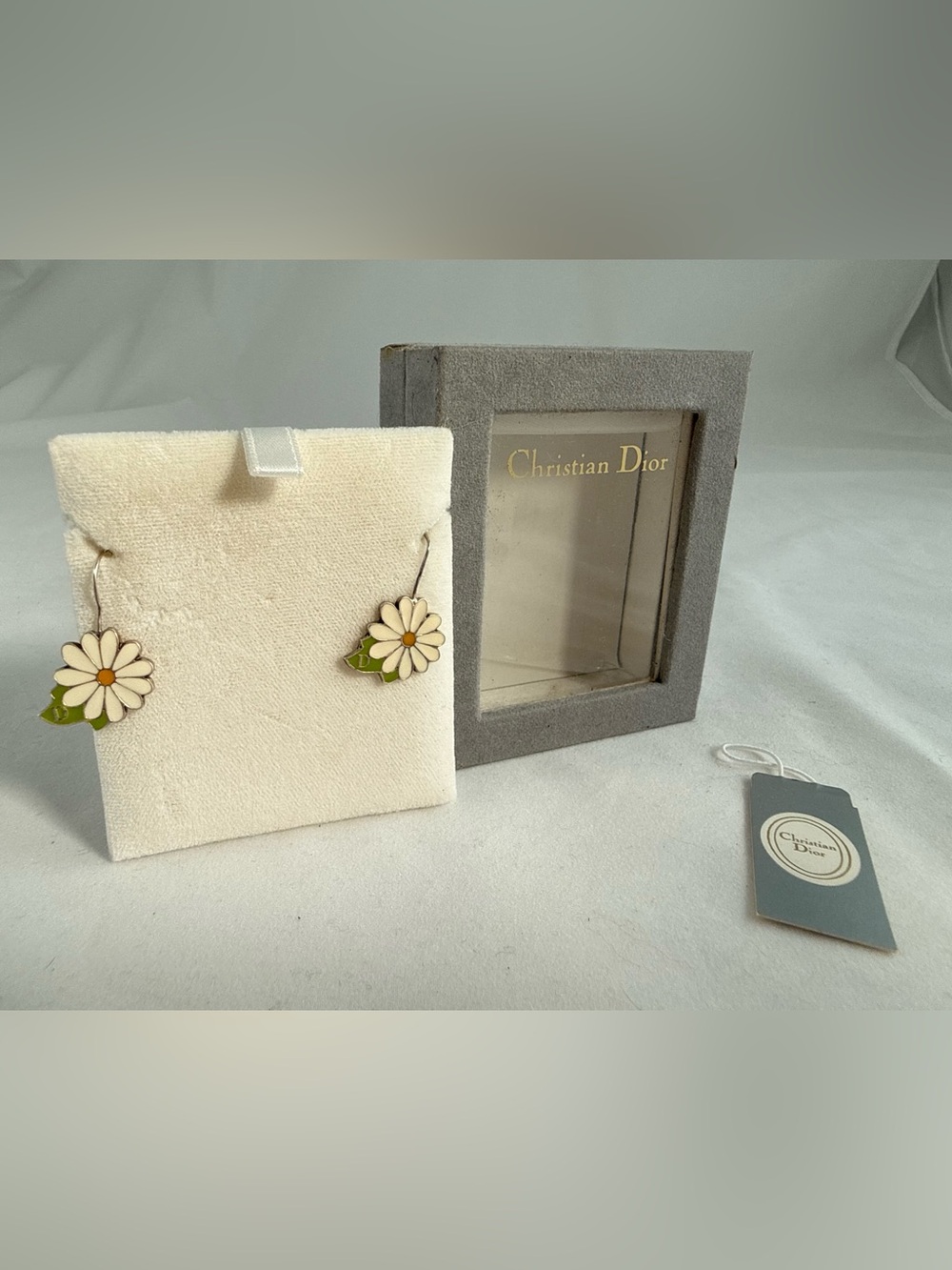 Christian Dior Vintage Daisy Enamel Drop Earrings